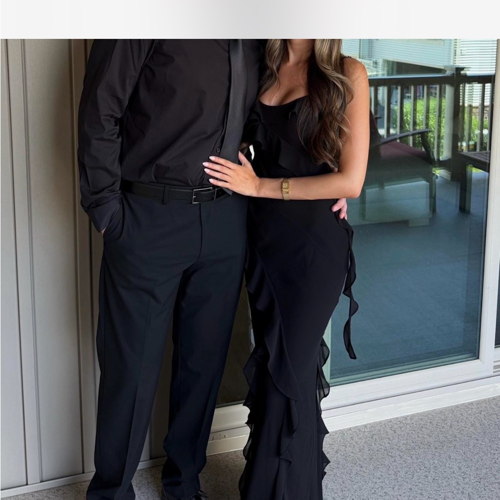 MAJORELLE Black Ruffled Maxi Dress